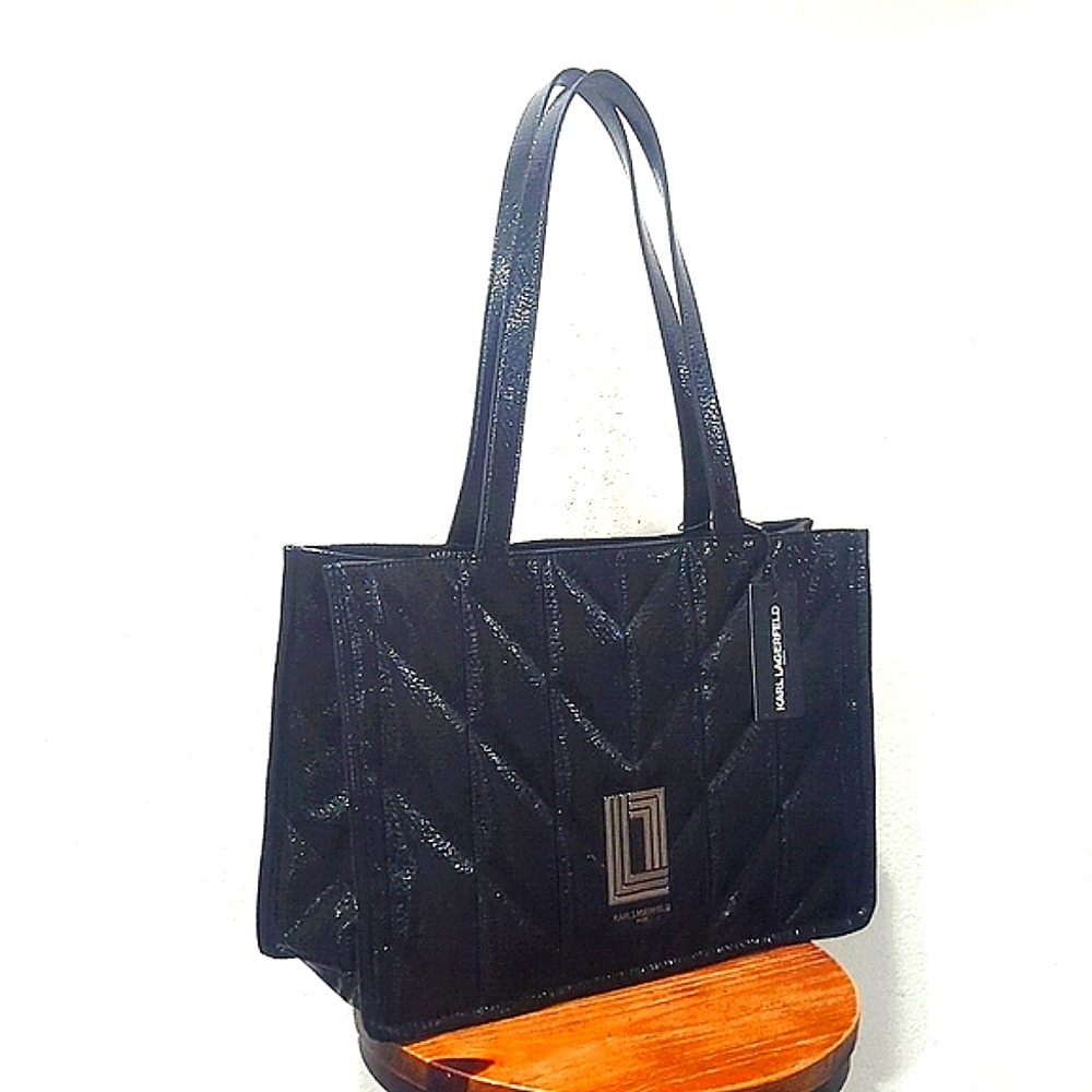 KARL LAGERFELD PARIS Vegan Patent Leather Faux Snake Embossed Tote Bag ~ NWT